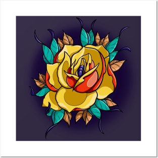 Yellow rose tattoo Posters and Art